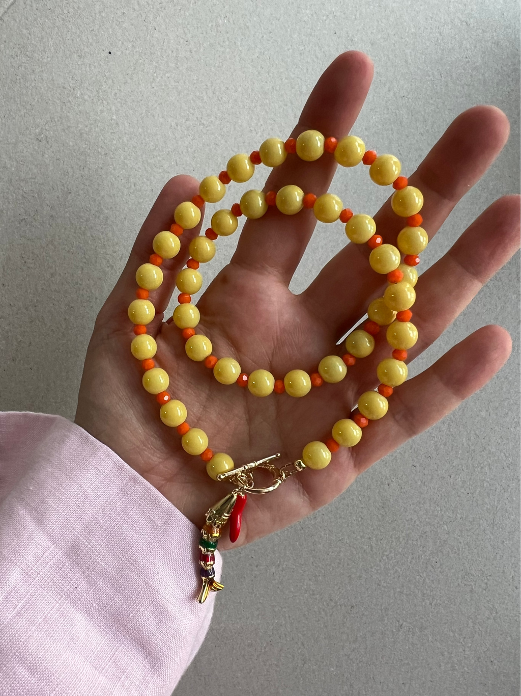 Glasperlen-Kette „Koi“ - gelb/orange